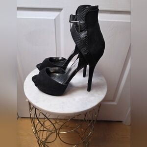 Penny Loves Kenny Black Peep Toe Platform Heels Ankle Strap 8.5